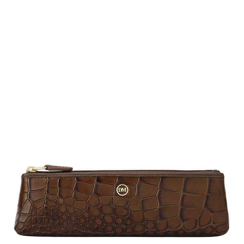 دا ميلانو Croco Leather Multi Pouch - Walnut